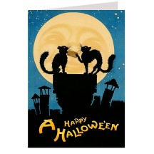 Black Cats on a Roof Halloween Card ~ England